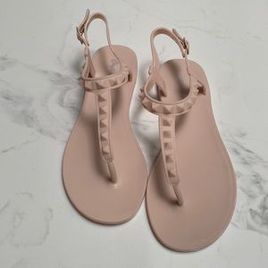 Nude studded jelly flat sandals
